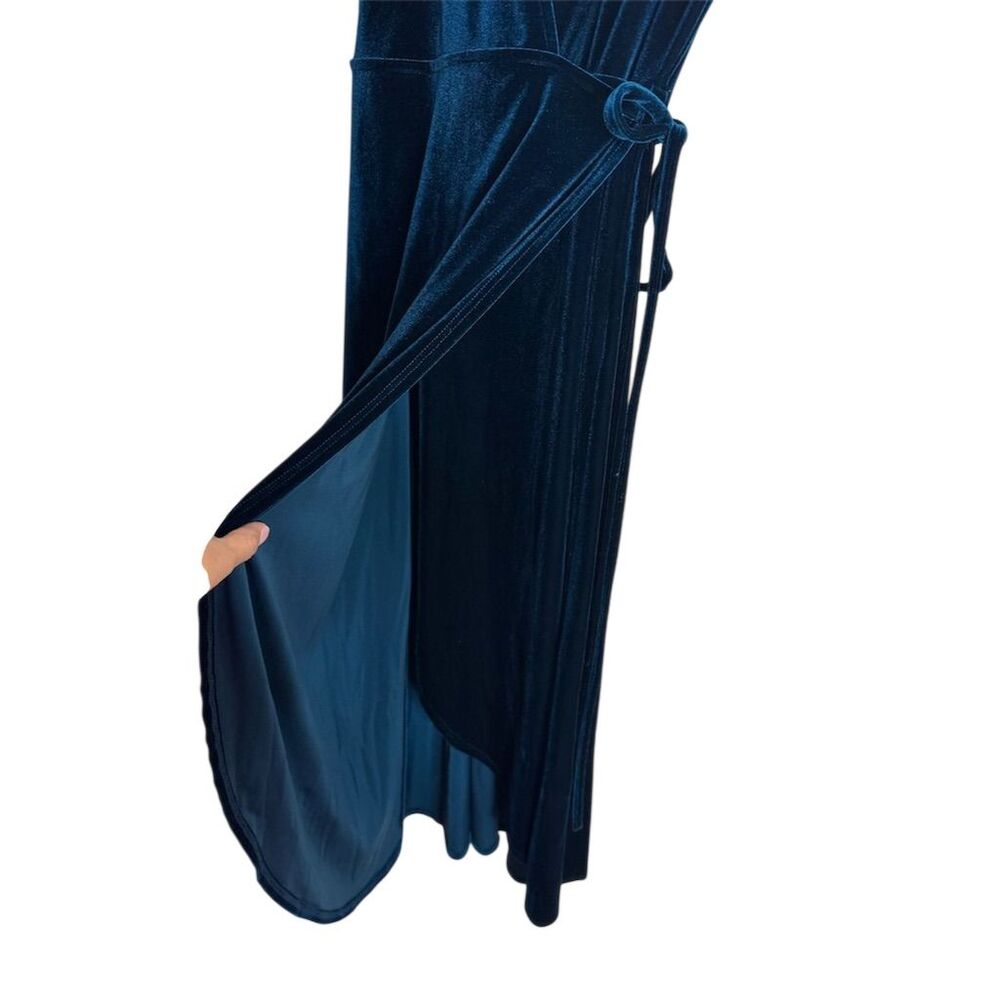 Anthropologie BHLDN Women's Velvet Wrap Midi Dress Teal Size L Party Cocktail - Picture 6 of 6